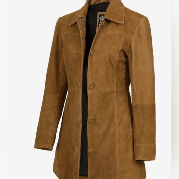 NWT Fan Jackets Kandis Suede 3/4 Length Nutmeg Suede Jacket Size Medium - Picture 2 of 16